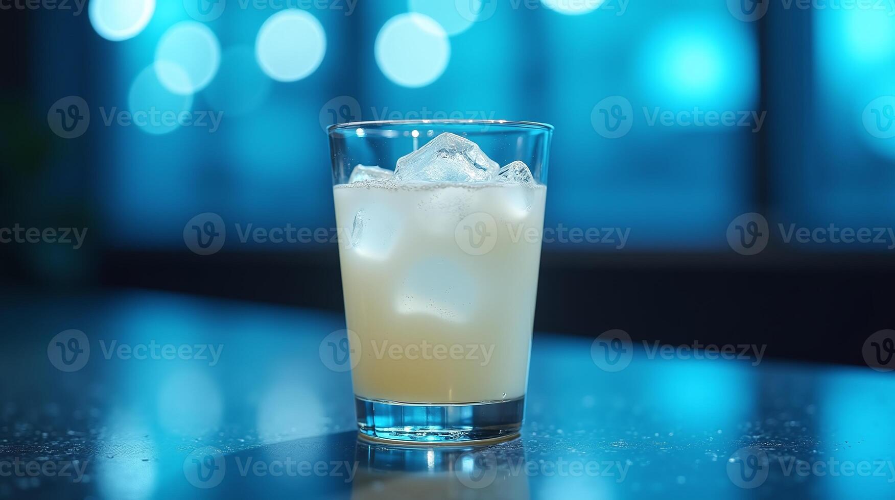 A glass filled with a refreshing beverage, adorned with ice. photo