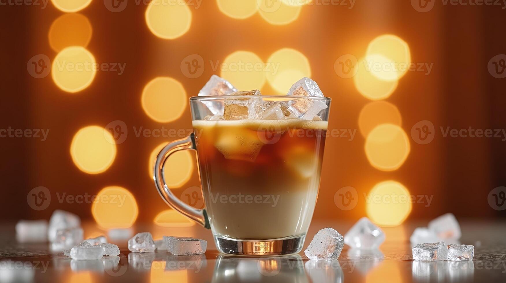 Iced coffee amidst illuminated bokeh. photo