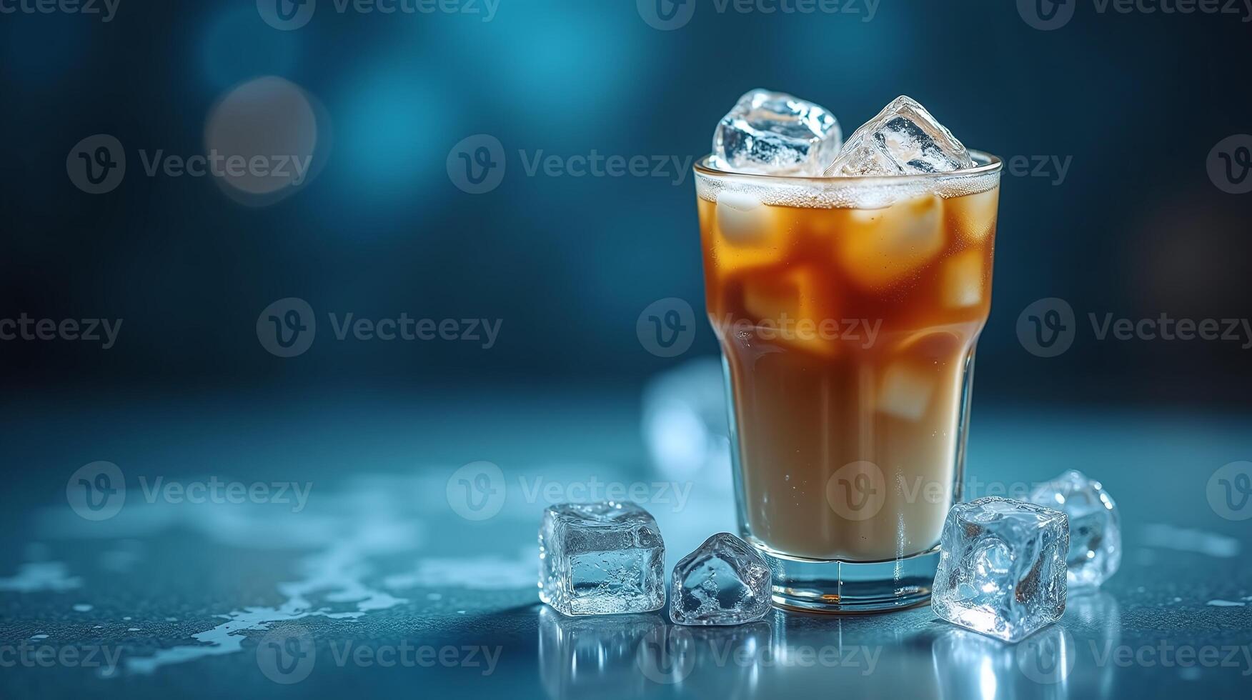 Refreshing iced beverage with creamy texture and ice cubes. photo