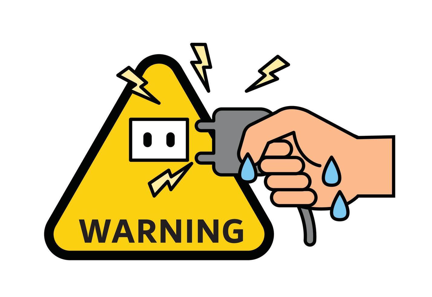 Electric Hazard Warning, Wet Hand Plugging into Socket Icon, safety first vector