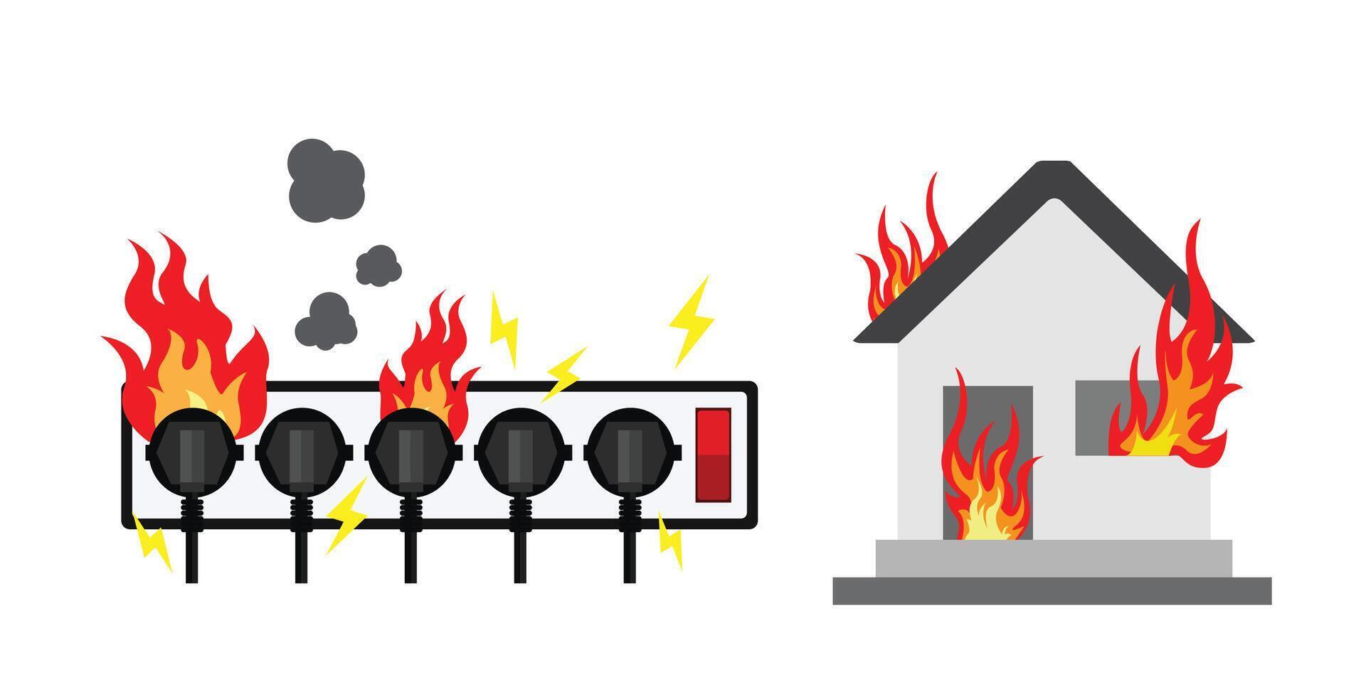 Power plug is full, Short circuit, Safety first, design vector