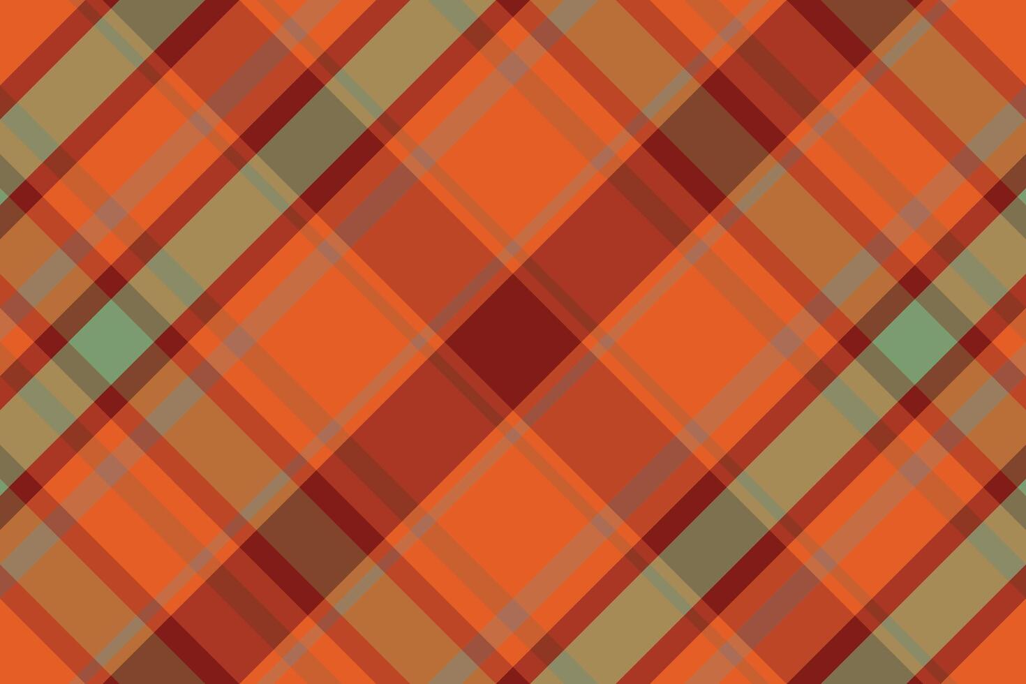 An orange plaid fabric with a green and brown pattern vector