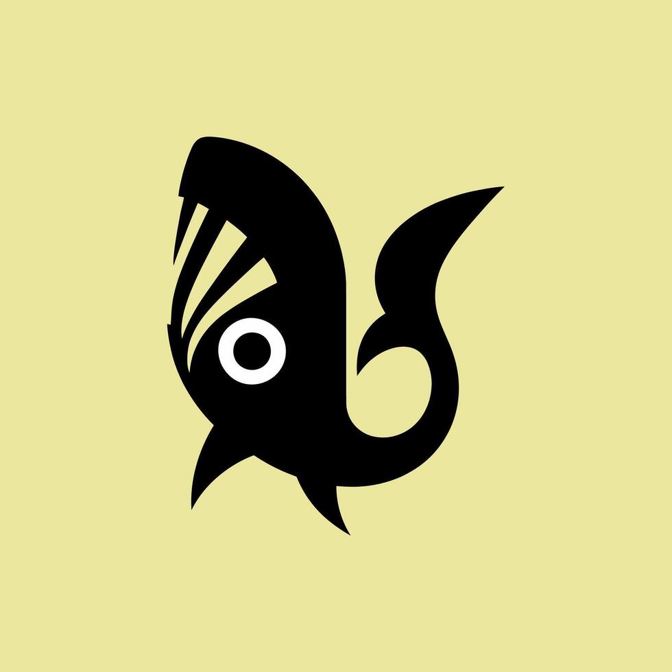Abstract Black Fish with Sharp Teeth and Curved Tail vector