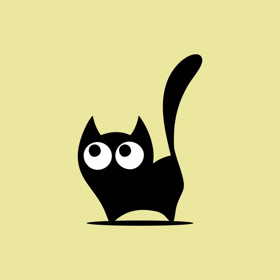 Cute Black Cat with Big Eyes and Curved Tail vector