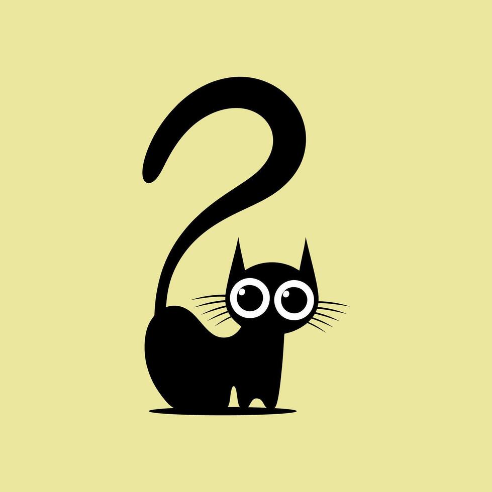Curious Black Cat with Question Mark Tail vector