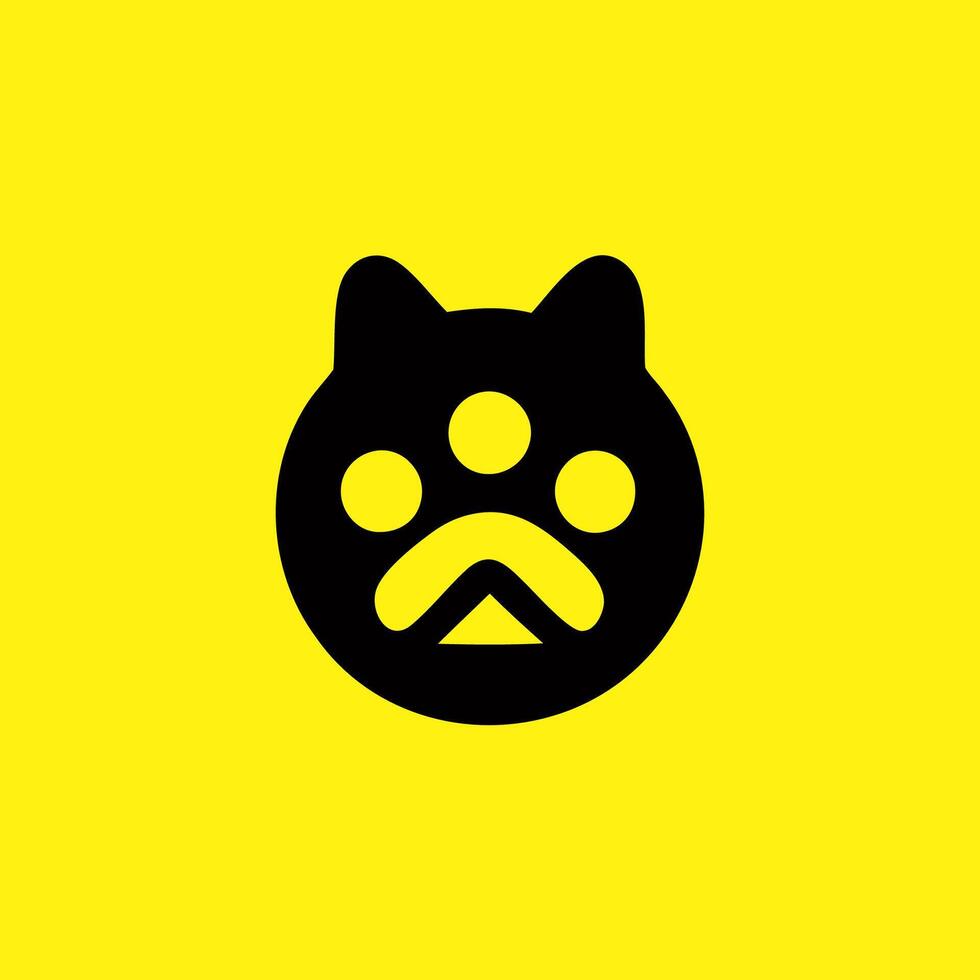 Minimalist Cat Face with Paw Print Icon on Yellow Background vector