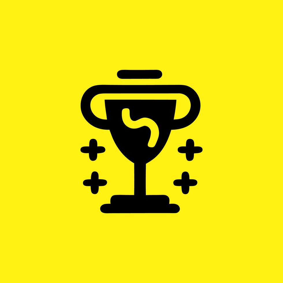 Minimalist Trophy Icon with Sparkles on Yellow Background vector