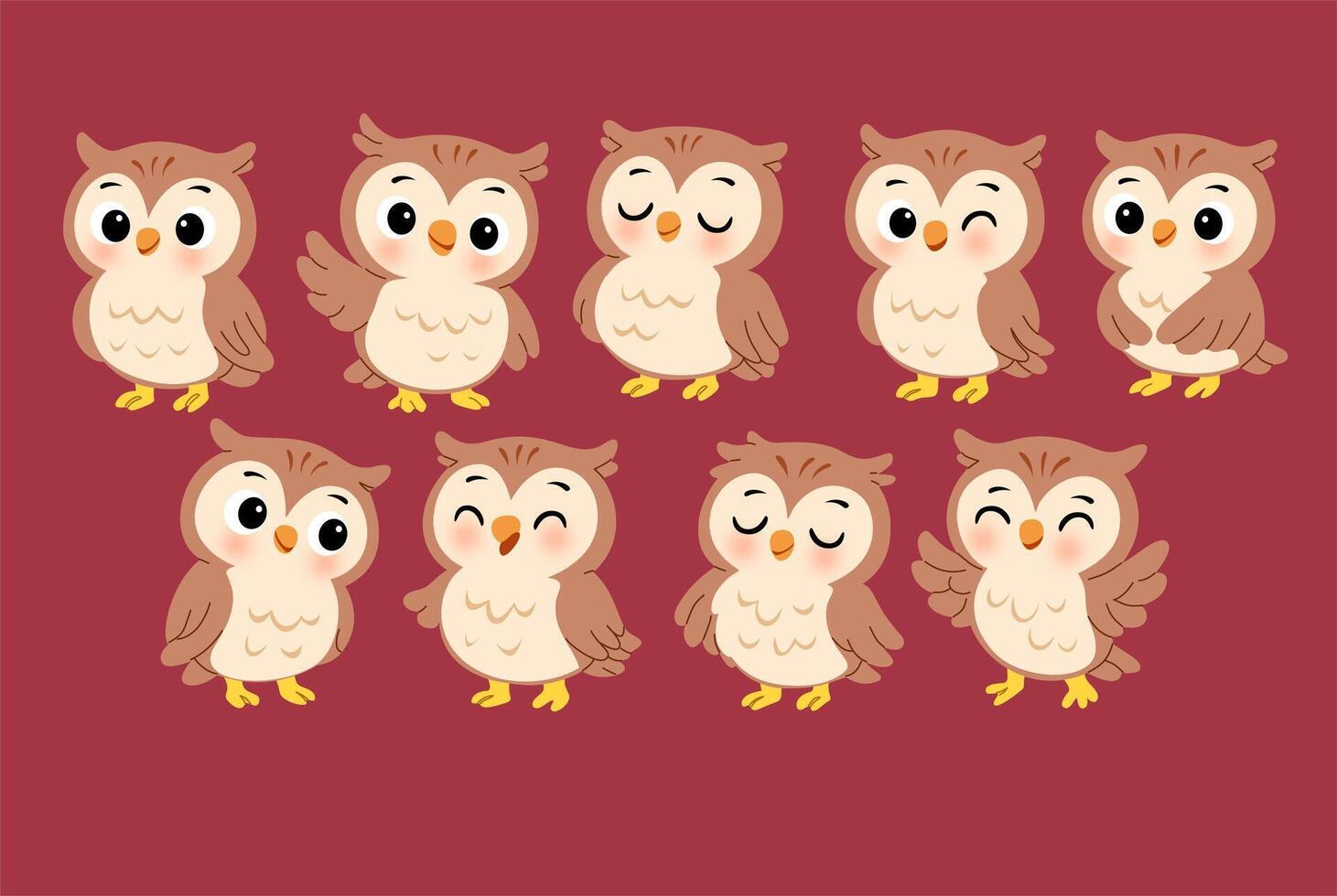 cute cartoon owls in various poses vector