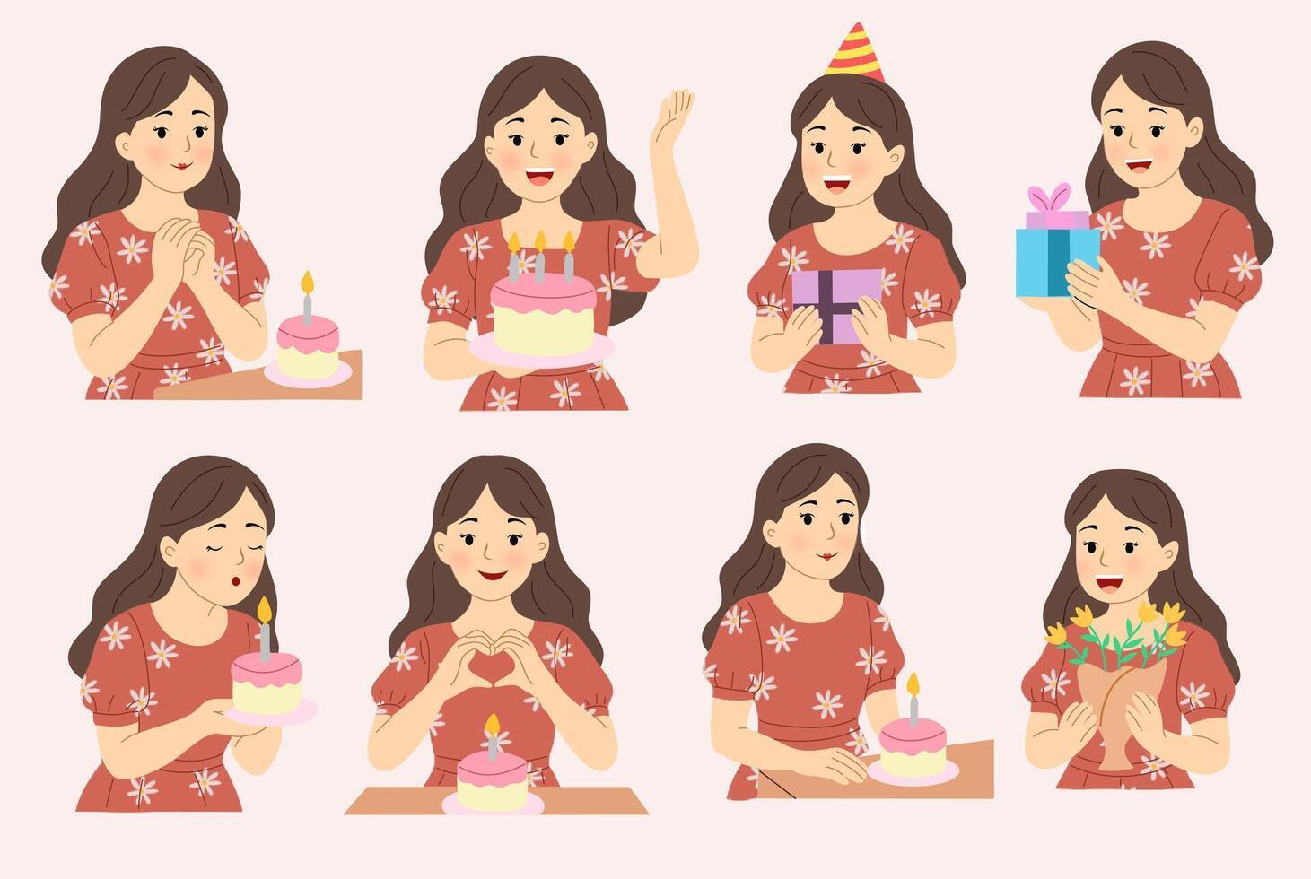 Birthday Girl Celebrating with Cake and Gifts vector