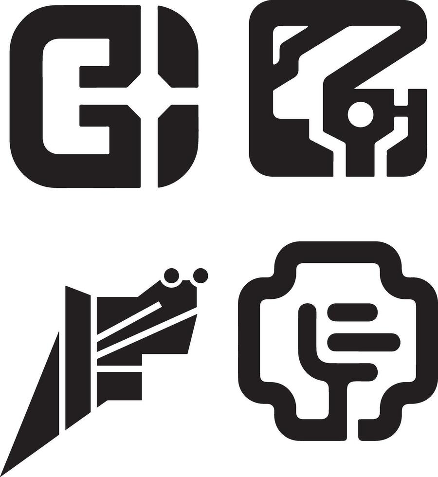 Set of four bold, abstract geometric logos vector