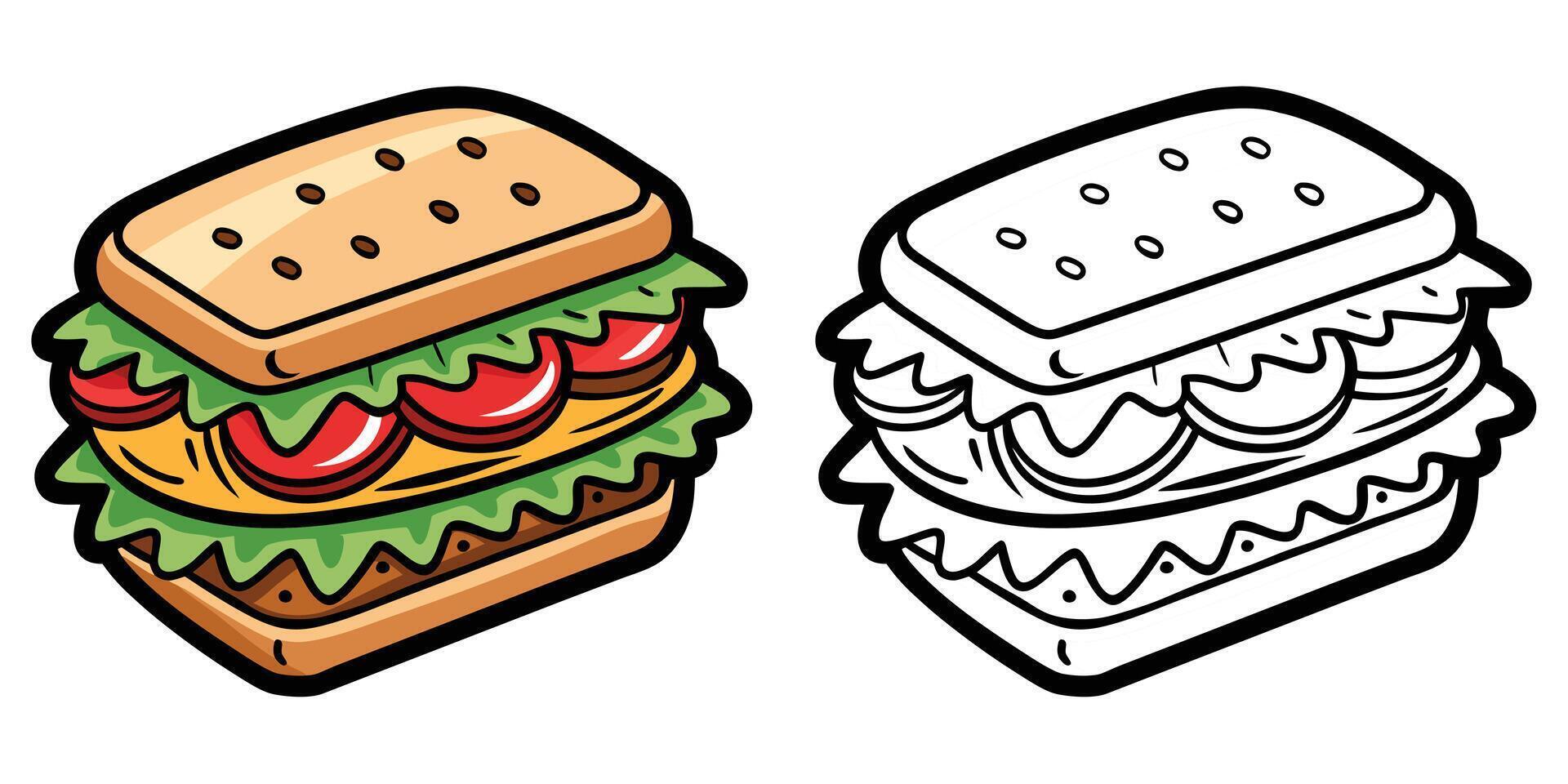 Two hamburgers are shown in black and white vector