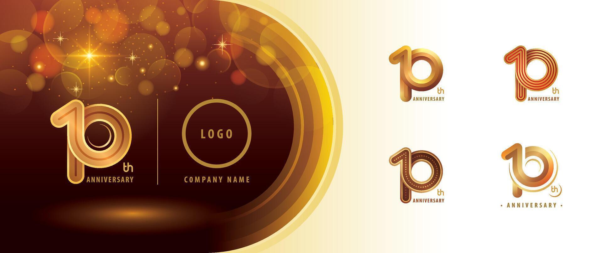Set of 10th Anniversary logotype design, Ten years Anniversary Celebrating Logo. Abstract Infinity Round number 10, Infinity loop logo, Gold Infinity multiple Rounded line vector