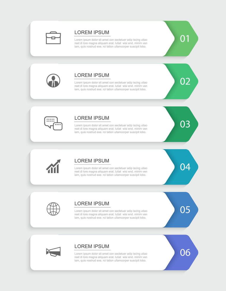 infographics 6 data rectangle tab index template. Illustration business abstract background. vector