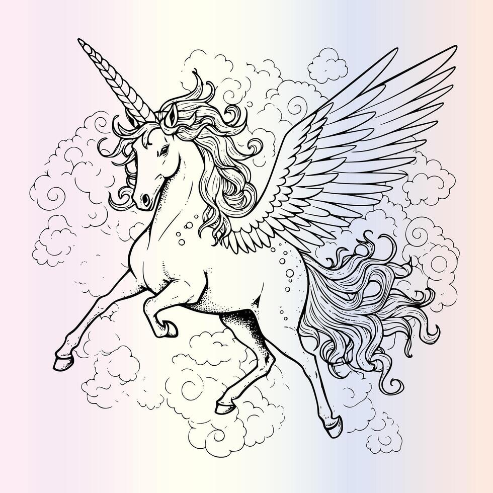 An illustration of a unicorn with wings vector