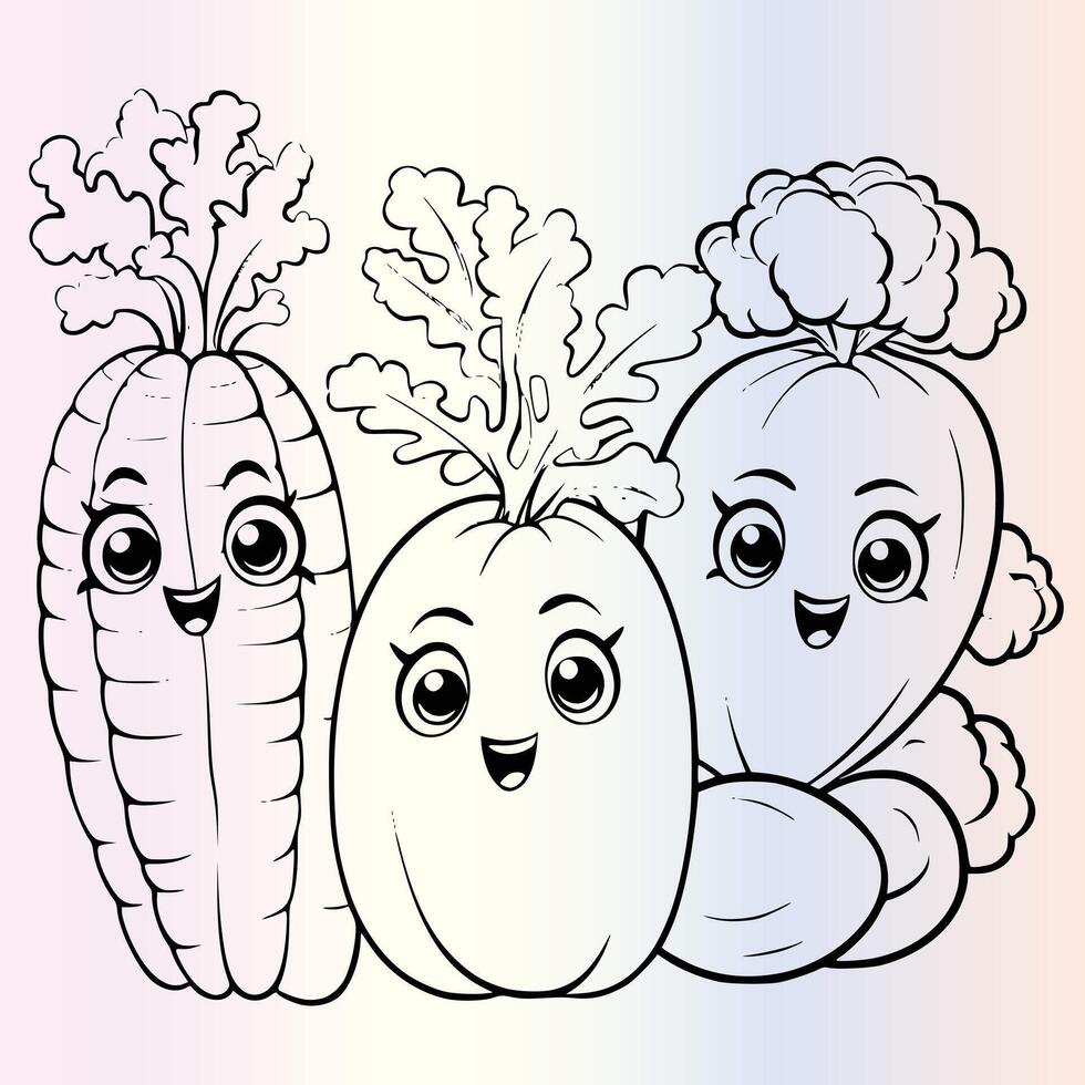 Coloring page with vegetables and fruits vector