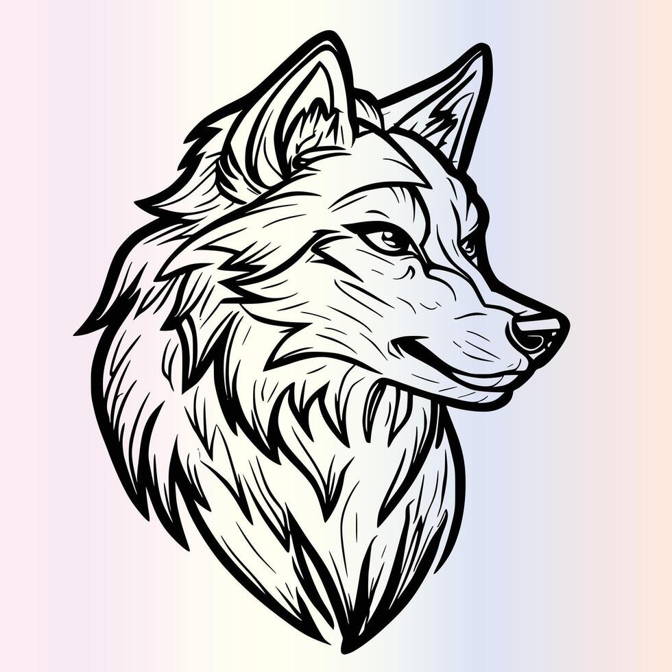 illustration of a wolf head on a rainbow background vector