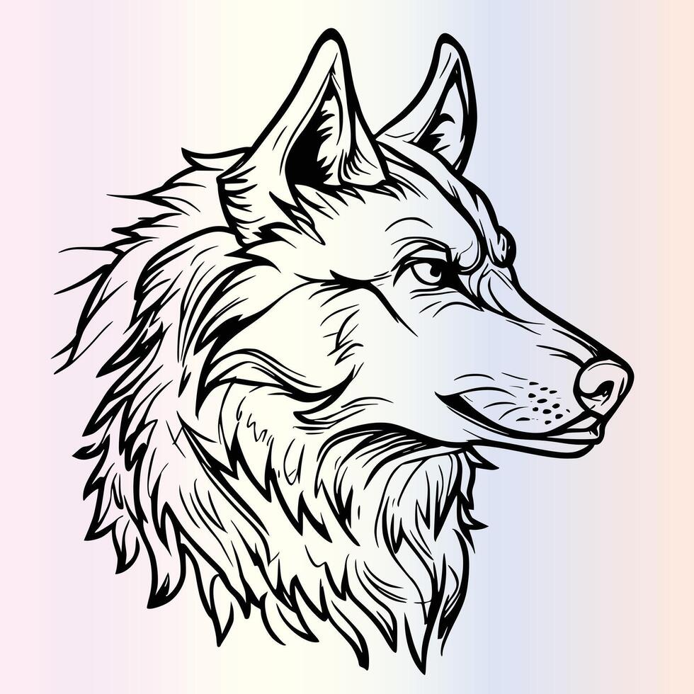 A wolf head on a rainbow background vector