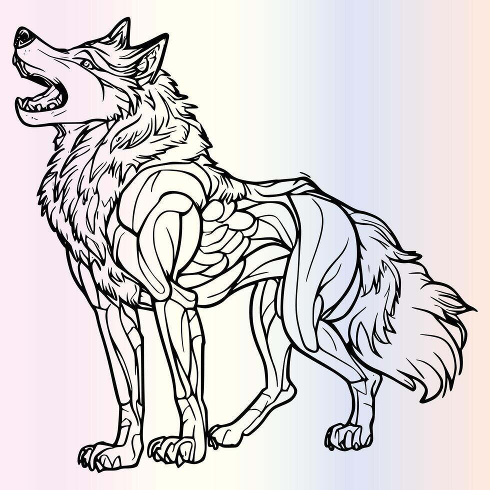 A wolf coloring page with a black and white background vector