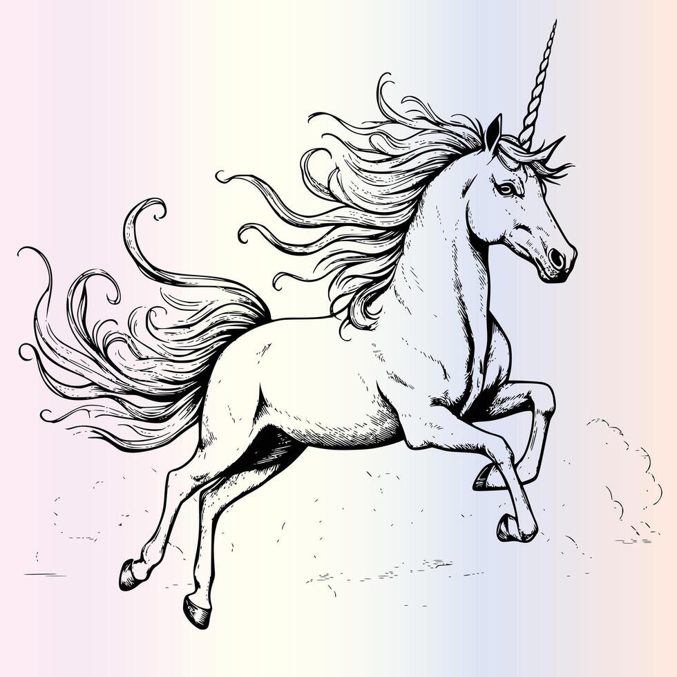 An illustration of a unicorn running vector