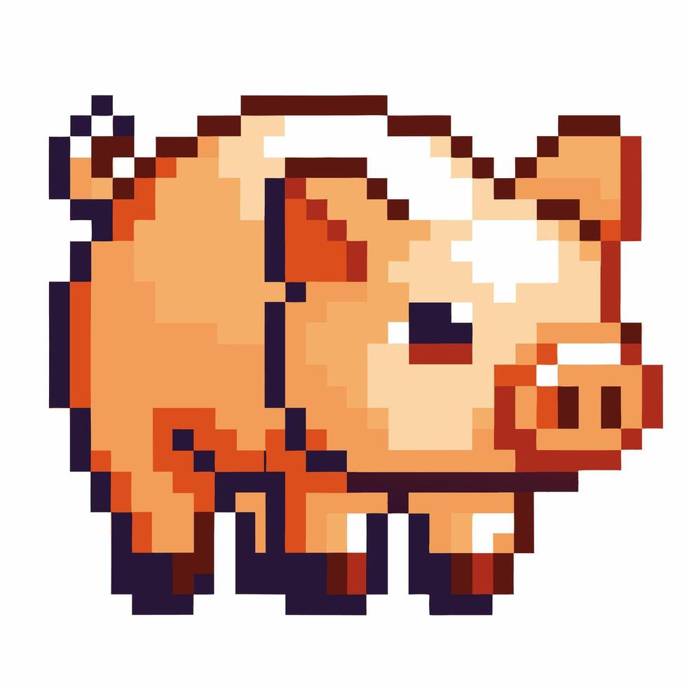 pixel art pig cute retro game animal vector