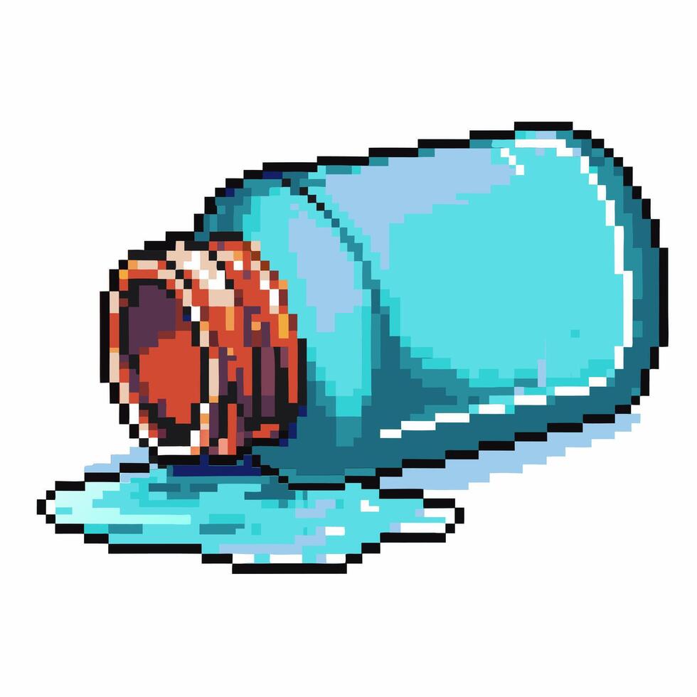Pixel art glass jar spilled liquid, retro style, nostalgia scene digital icon, playful design vector