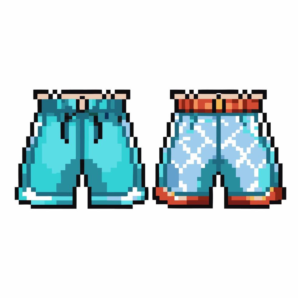 Pixel art swim trunks front and back retro digital beachwear vector