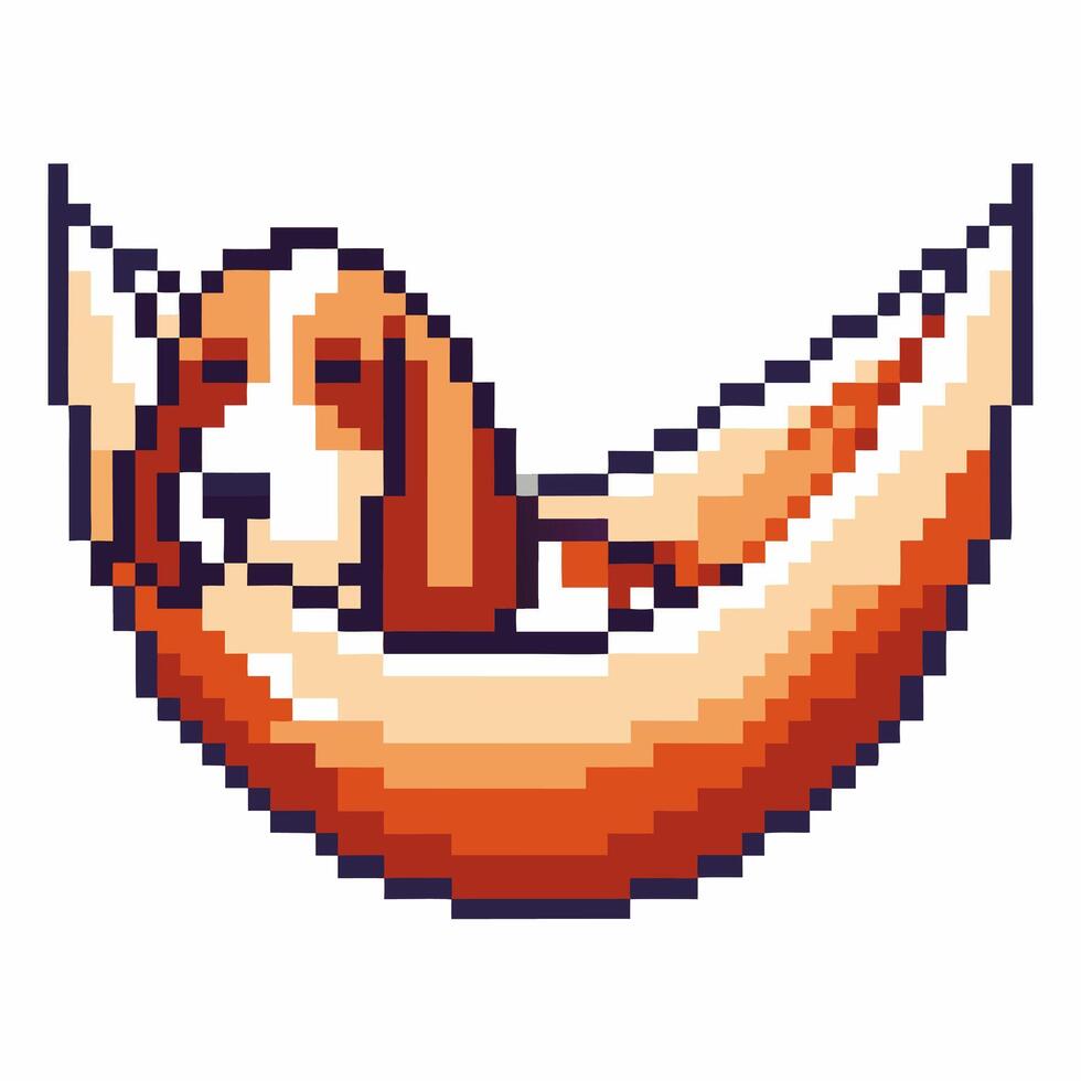 Pixel art beagle in a hammock, cute dog relaxing retro digital illustration, cozy summer vibe vector