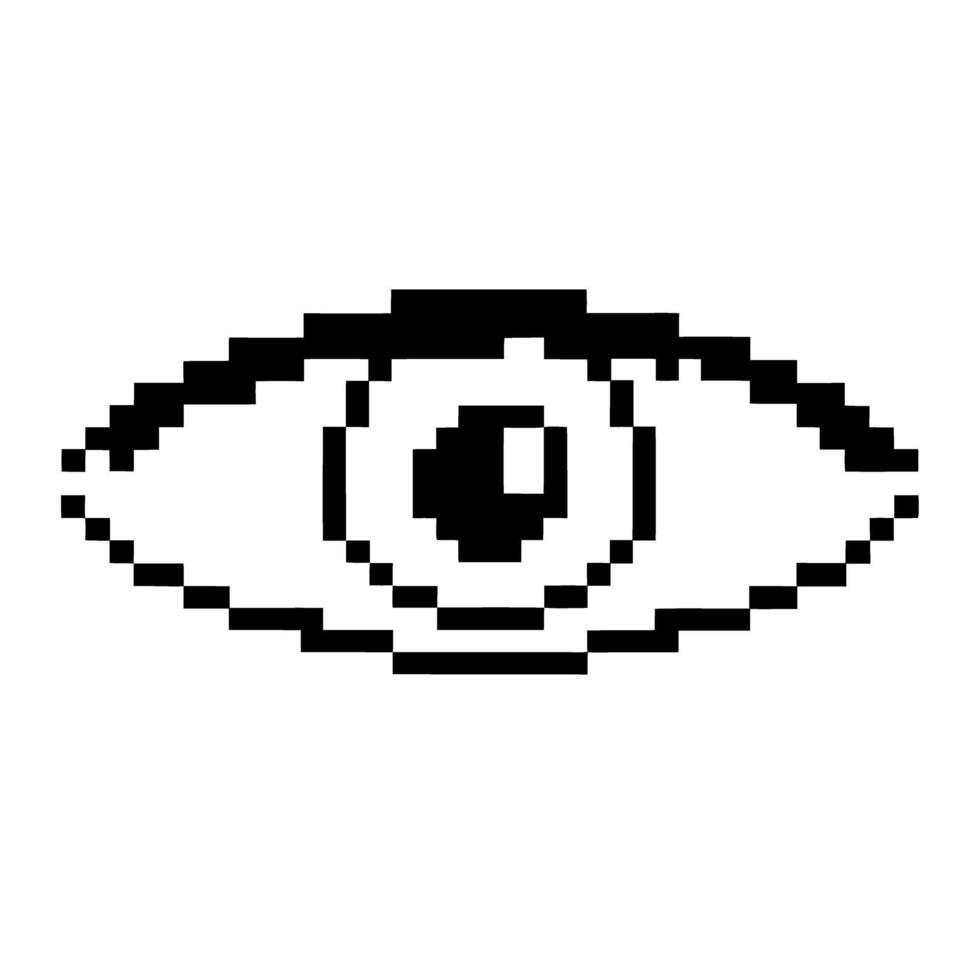 Pixelated eye symbol with retro design element, black and white pattern vector