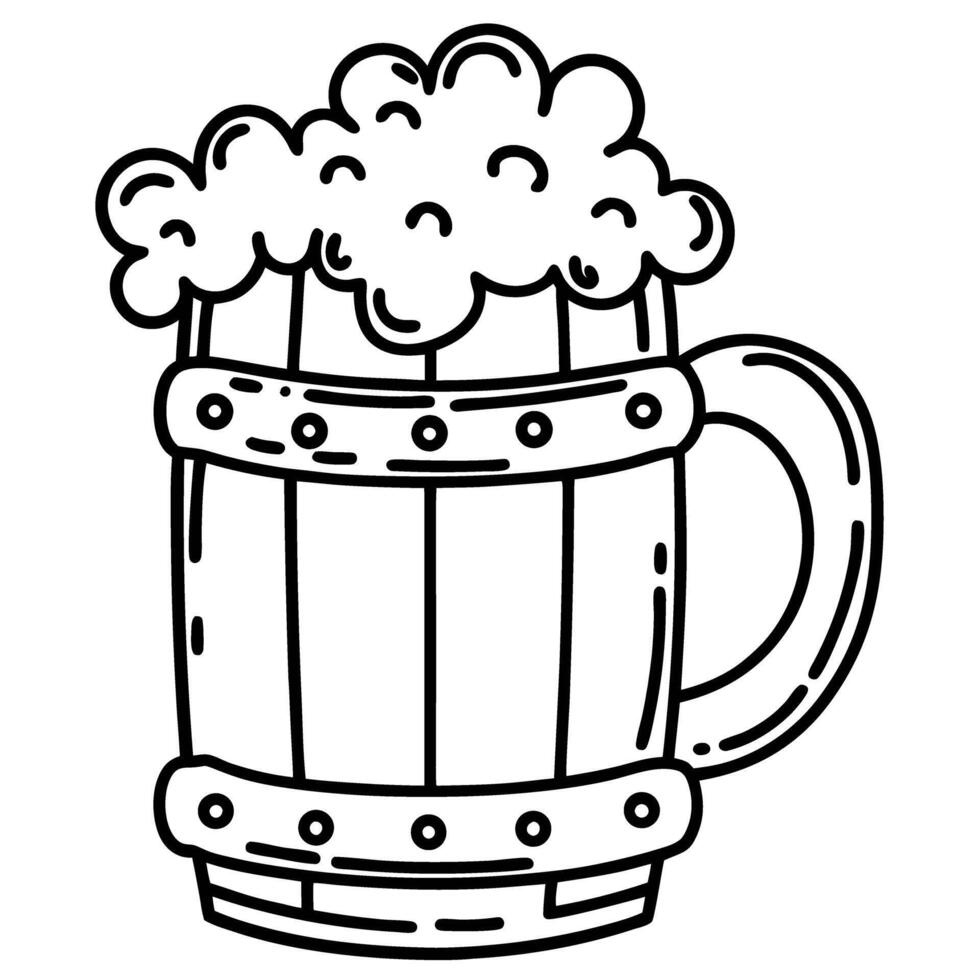 foamy beer mug illustration in black and white vector