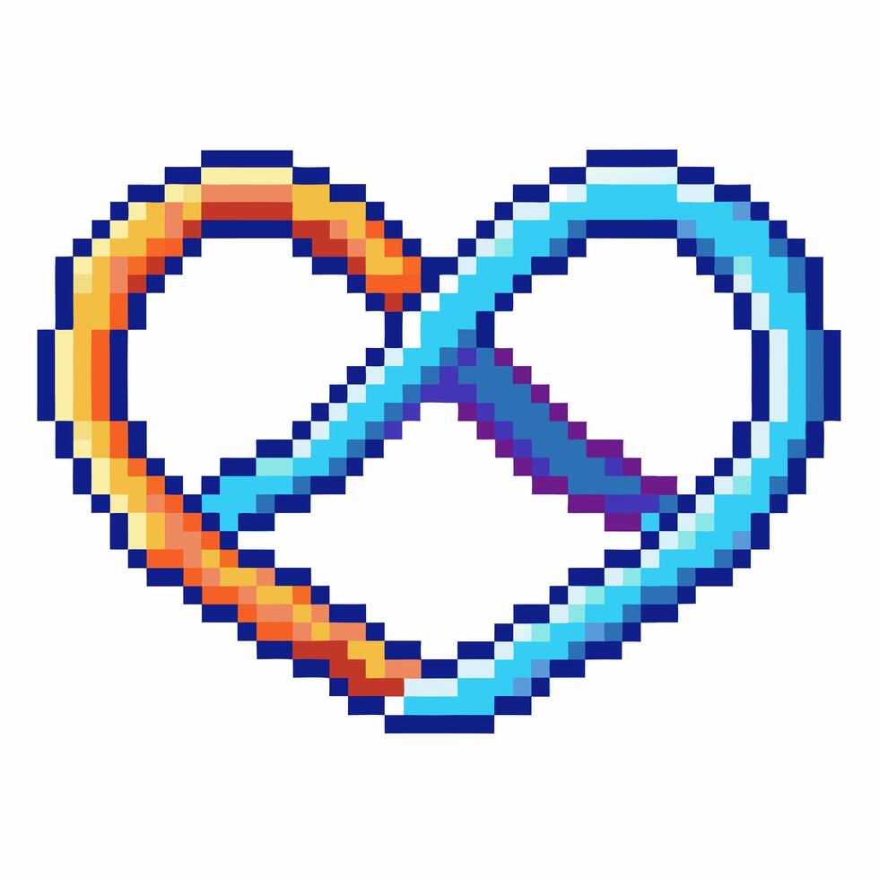 Colorful pixel art heart and infinity symbol for endless love and unity vector