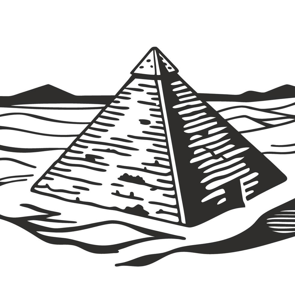 ancient pyramid in desert landscape monochrome illustration of historical architecture and sandy dunes vector