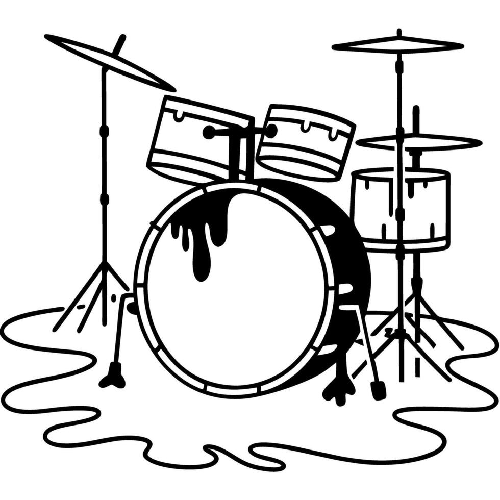 drum set illustration with melting effect artistic percussion concept, drums and cymbals design vector