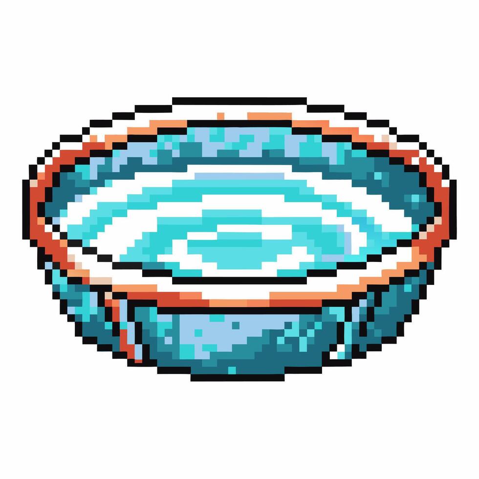 Pixel art of a small blue and white water bowl with a simple design vector