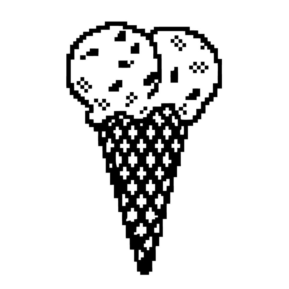 Pixel art ice cream cone with two scoops design vector