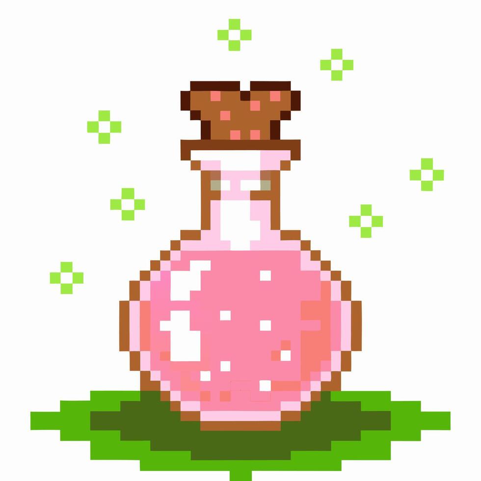 pixel art potion bottle retro pink elixir with cork vintage 8 bit game design vector