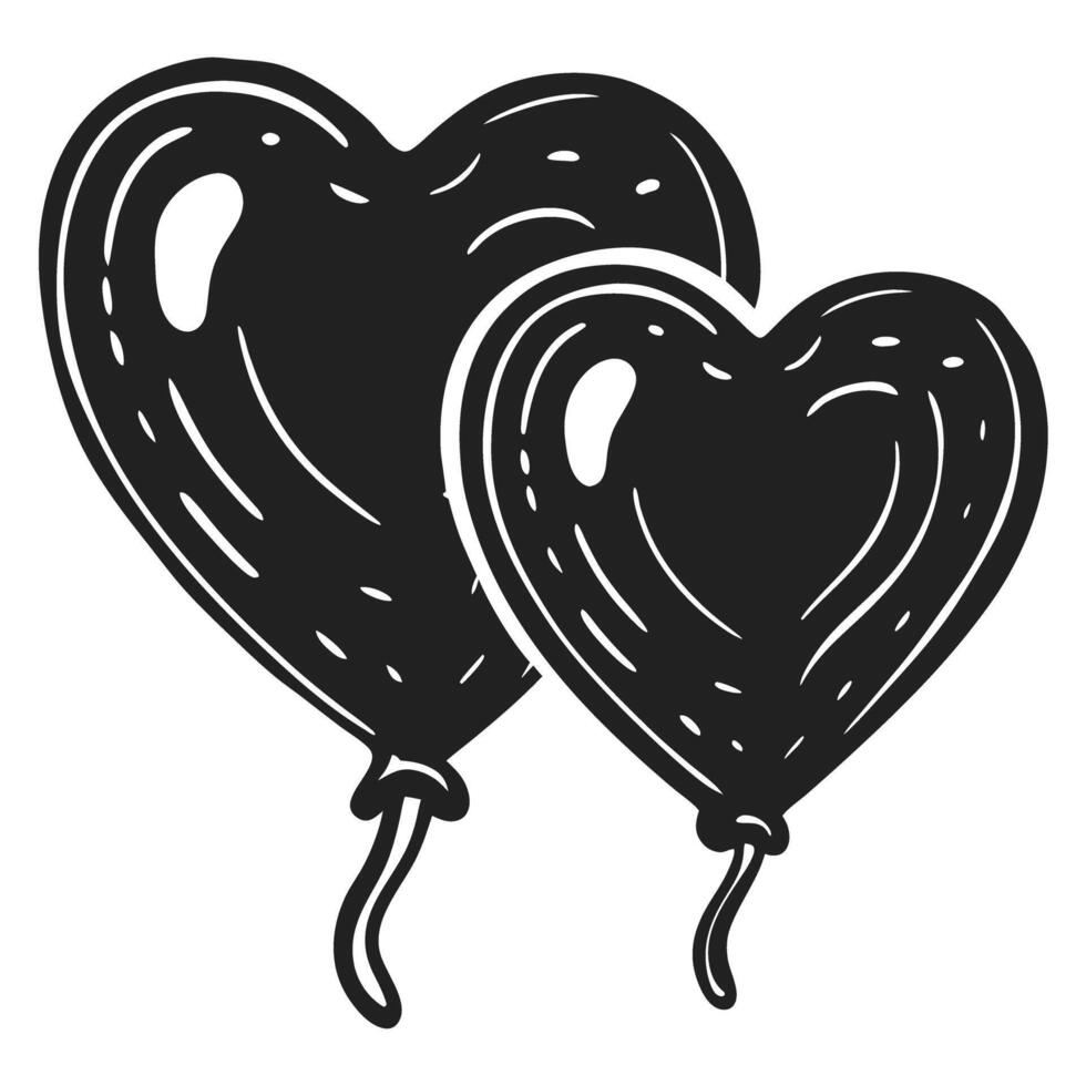 heart shaped balloons illustration floating simple black and white design love, celebration, and party theme vector