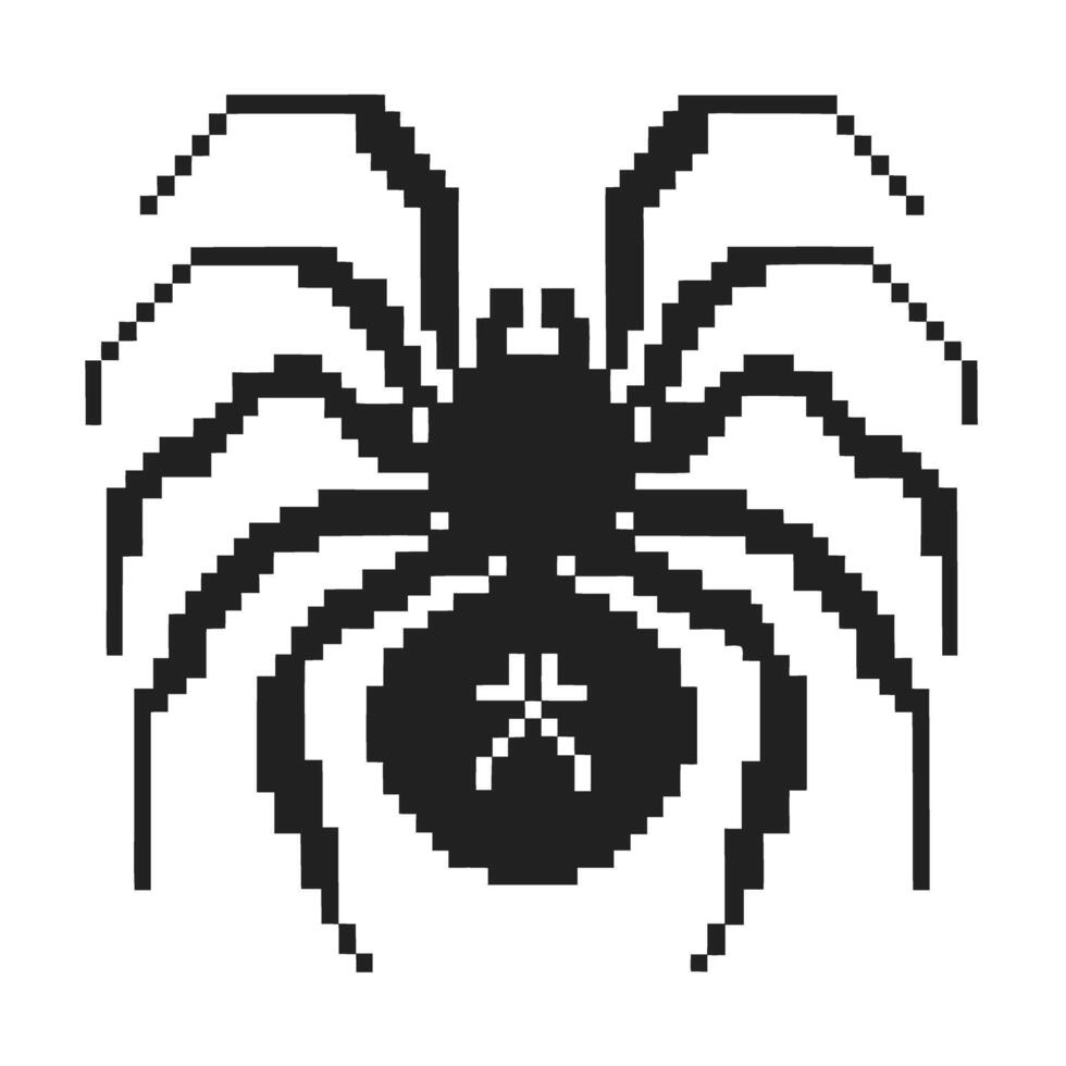 pixel art black spider icon with geometric design on white background vector