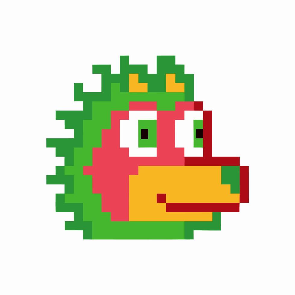 Retro pixel art character with spiky green hair and red face on white background vector