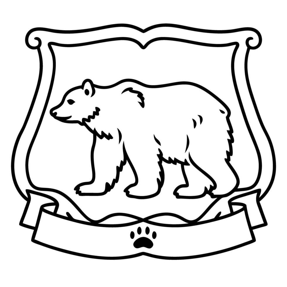 bear emblem with shield and ribbon design outline illustration of heraldic symbol vector