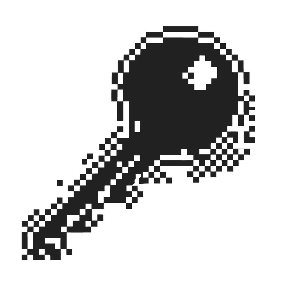 retro pixel art key minimalist black and white icon vector