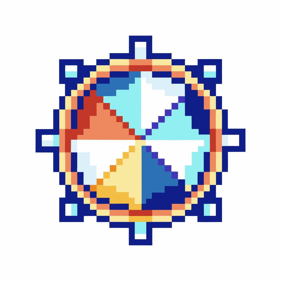 Colorful geometric compass rose in pixel art vector