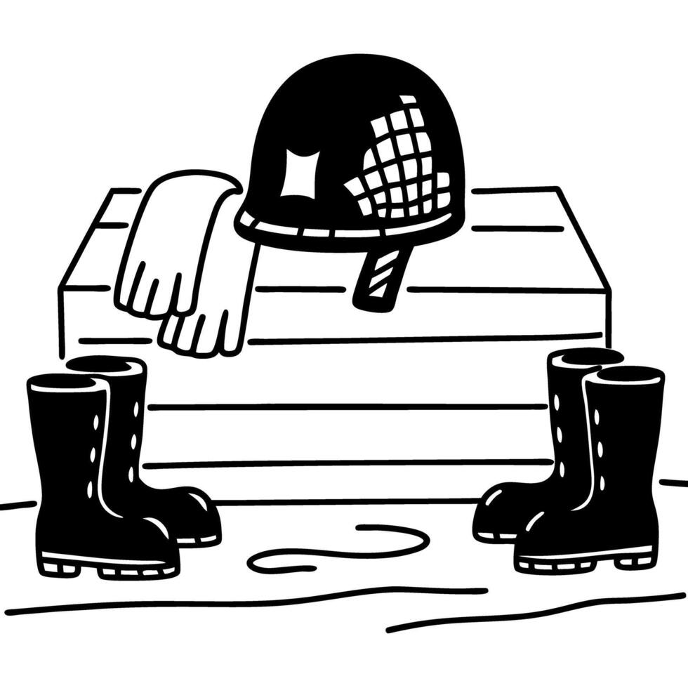 Military memorabilia including helmet, boots, and crate symbol of remembrance and soldier's legacy vector