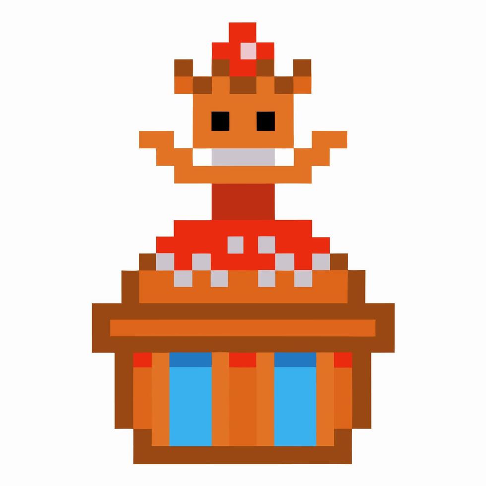 pixel art cupcake with decorative crown and geometric layers vector