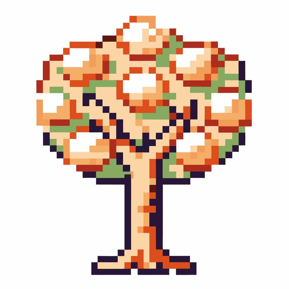 pixel art fruit tree with vibrant oranges and green leaves, retro gaming design vector