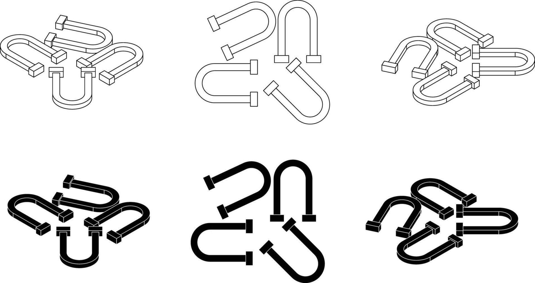 set of magnets Isometric silhouettes vector