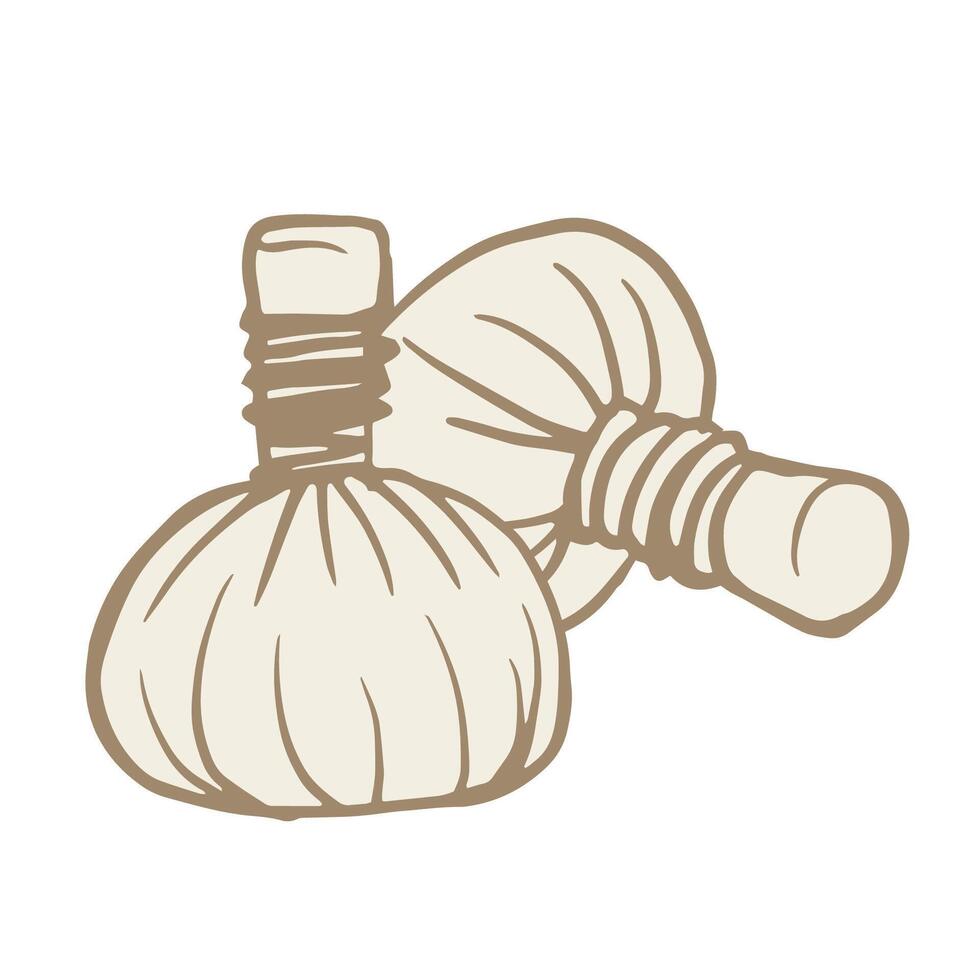 Herbal compress balls illustration. Ideal for spa branding, massage therapy, wellness packaging, print and digital designs. vector