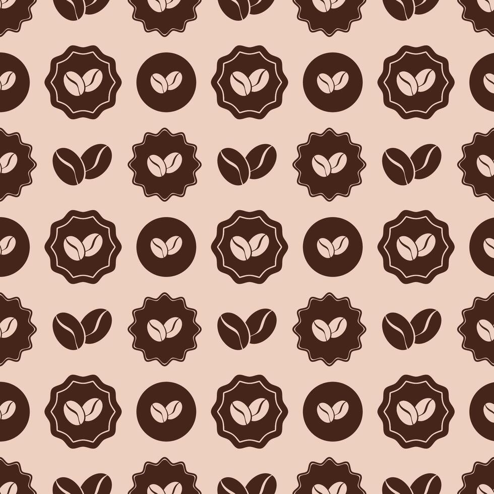 Seamless pattern coffee-themed pattern, stylized round icons in the form of coffee beans, made in brown tones on a light beige background. vector