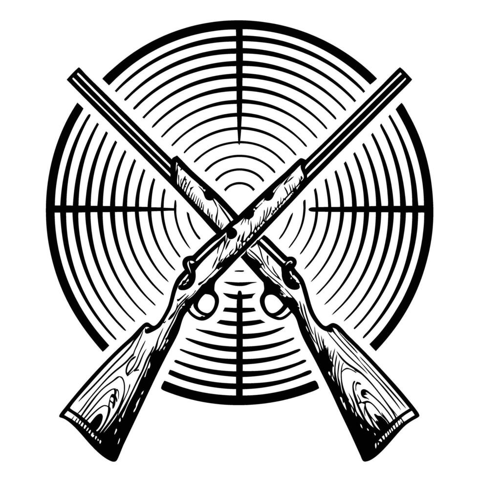 Crossed hunting rifles with target design background vector