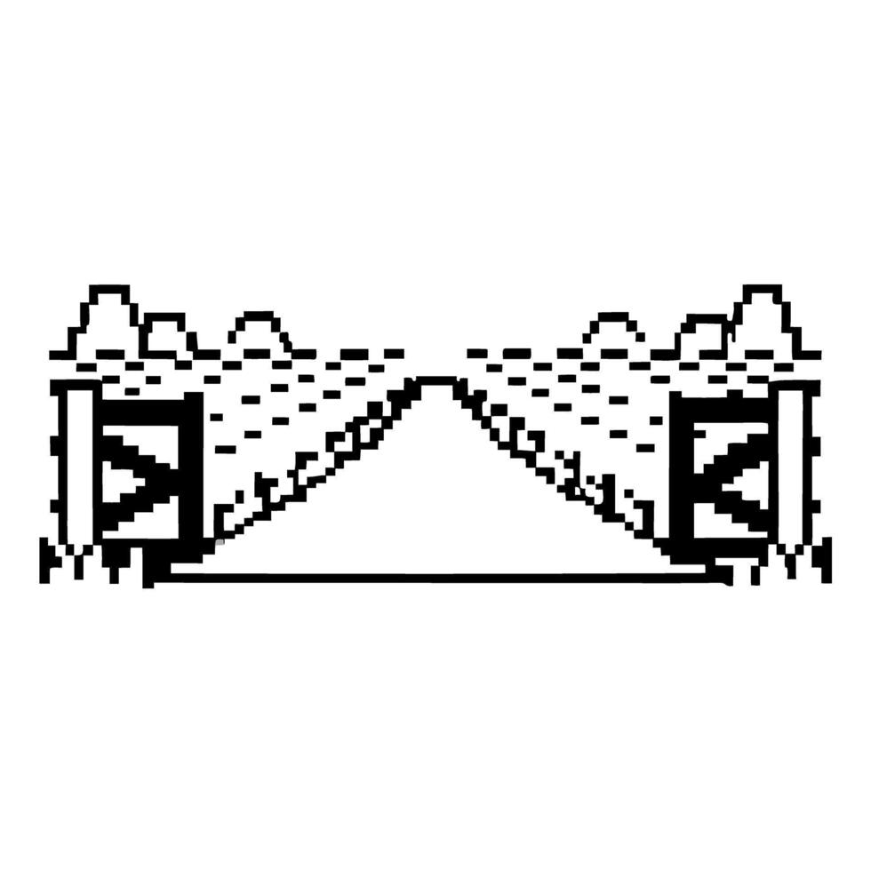 Pixel art gate and pathway illustration in retro vector