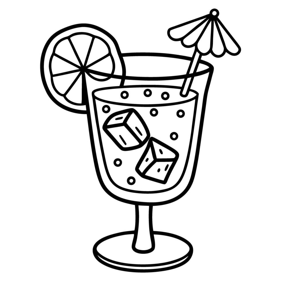 refreshing cocktail illustration with ice cubes and lemon slice vector